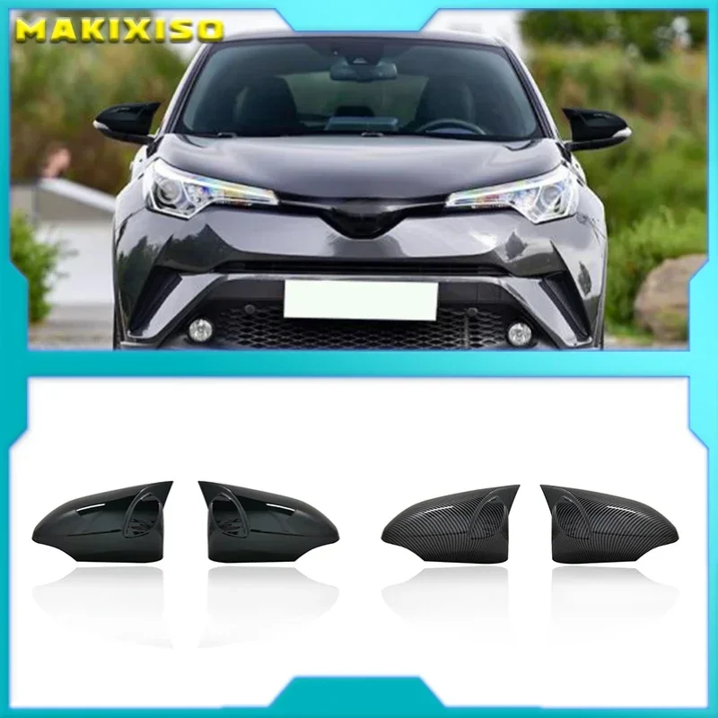 

ABS 2pcs Carbon Fiber Texture Style Wing Side Rearview Mirror Cover Trim Cap Fit for Toyota C-HR CHR 2017-2020 Car Accessories