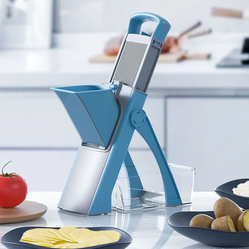 Kitchen Vegetable Cutter Potato French Fries Graters Time-Saving Chopper with Safety Container Stainless Steel Cooking Gadge
