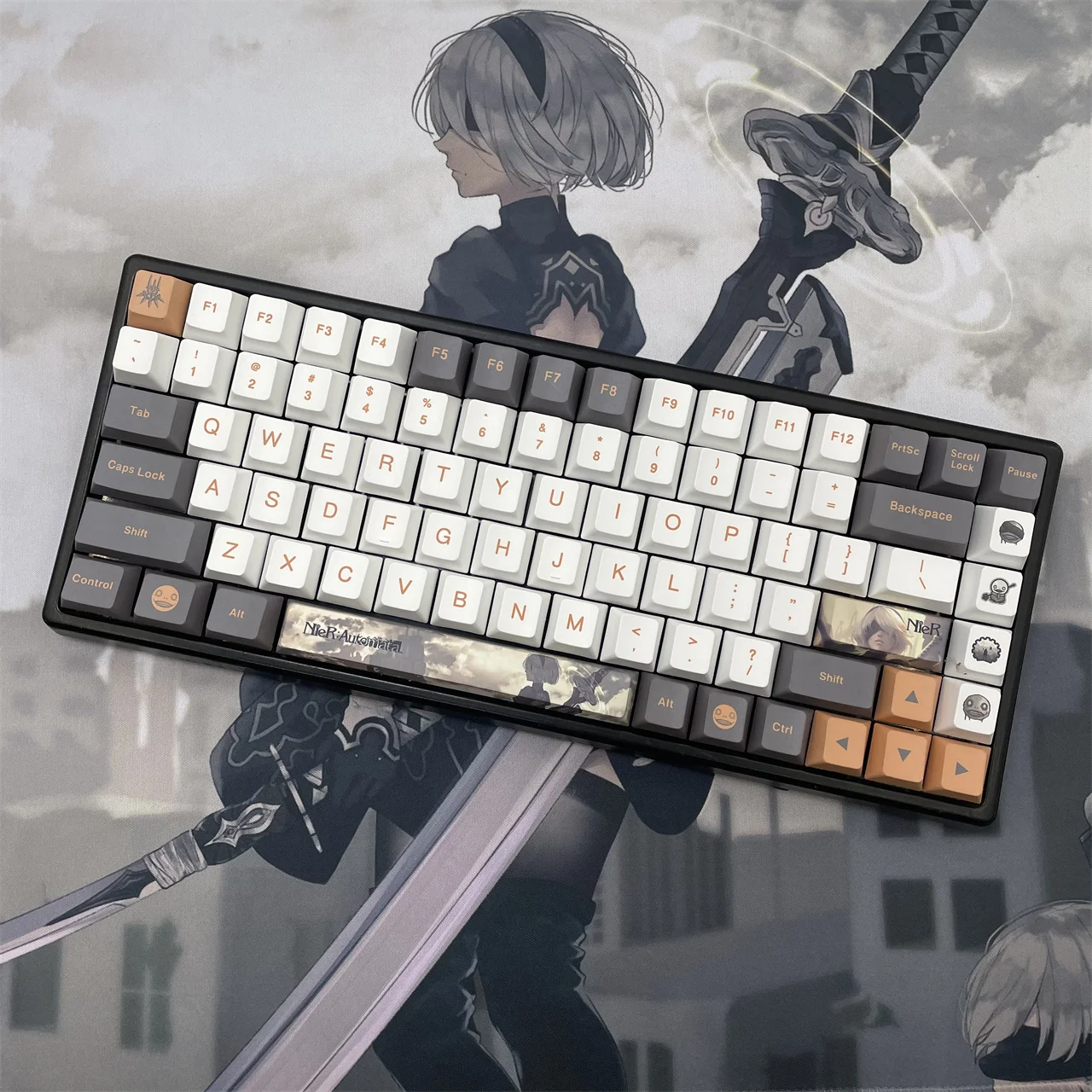 Nier Automata Teclado Mecânico 2b 128 Key Cap Pbt Dye Sublimação Cherry mx Interruptor do Eixo Cruz Capa Keycap Presente - Imagem 5