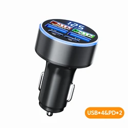 High - Power 6 - Port Fast Charging Car Charger Adapter with USB & Type C Ports - Black