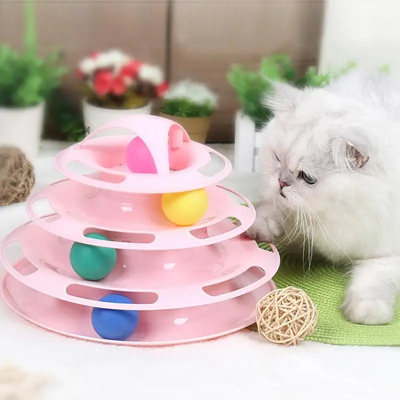 새끼 고양이 놀이 디스크 턴테이블 볼 트랙볼, 안전한 창의적 고양이 티저, 질식 방지 스크래치 훈련 장난감, 4 층
