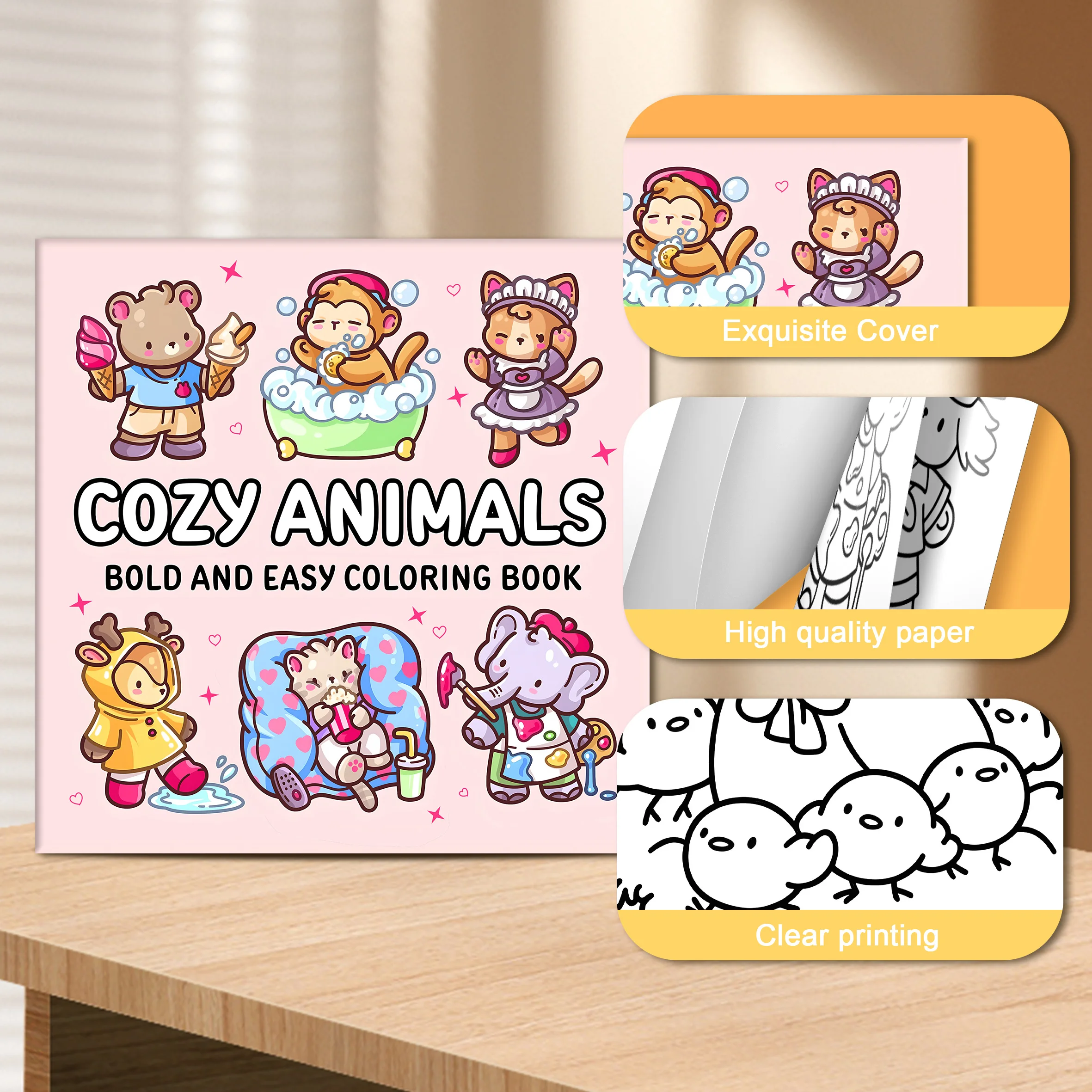 COZY ANIMALS Bold-easy Patterns Coloring Book for Adults Cute Drawing Book Perfect Gift for Party and Birthday 6