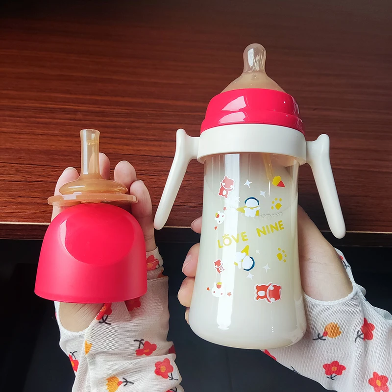 2 Nipple Baby Feeding Bottle With Bling Pacifier 8oz Wide Mouth Newborn Nursing Bottle BPA Free Portable Baby Bottles