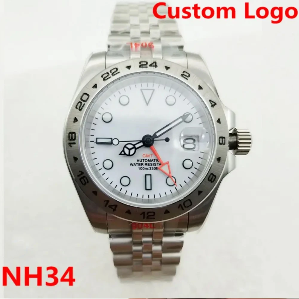 NH34 GMT Luxus Herren Mechanische Uhr steriles weißes Zifferblatt 