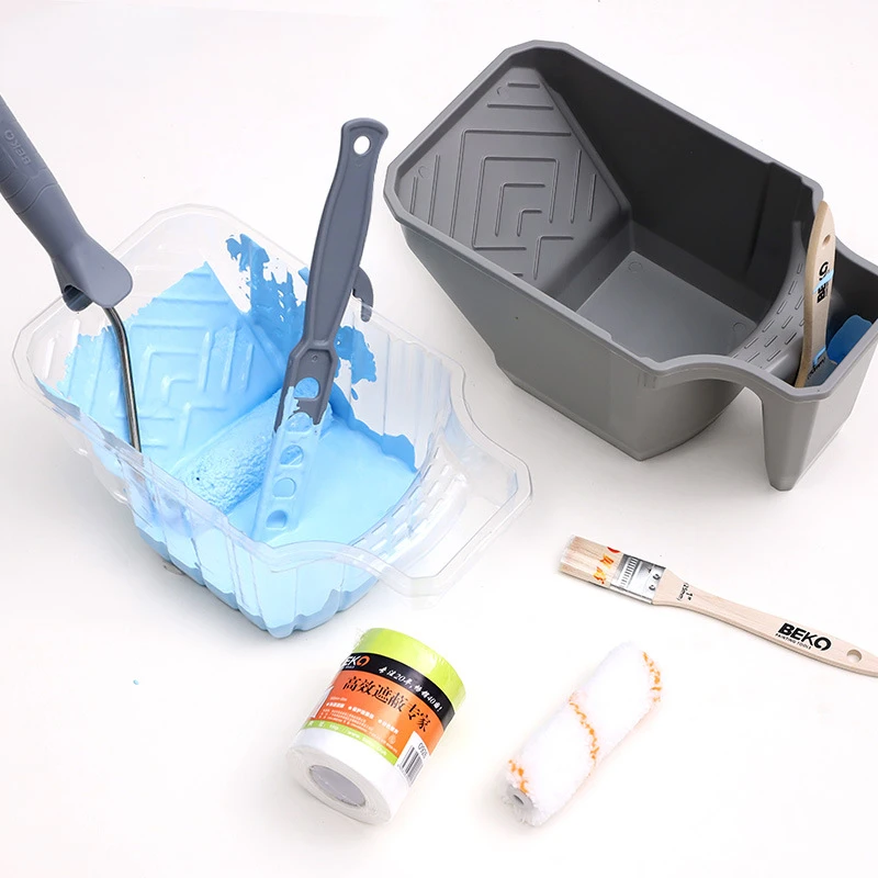 9pcs Paint Roller Brush Set Home Wall Painting Tray Roller Set Paint Brush Handheld Cup Bucket Combo Trimming Tools