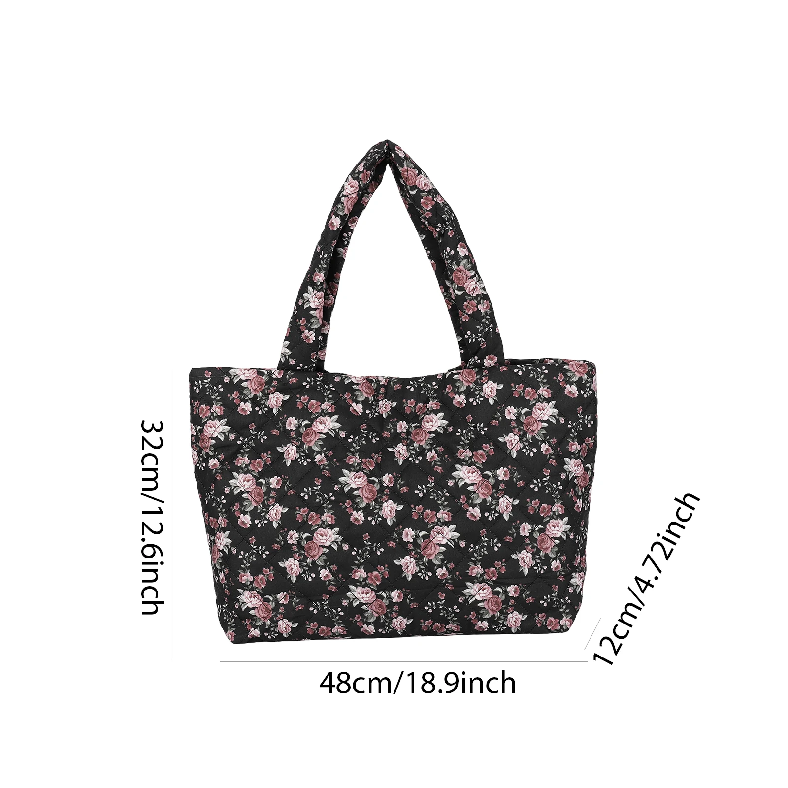 Women Floral Puffy Padded Shoulder Bag Large Capacity Tote Bag Underarm Bag for Travel Shopping Daily Use