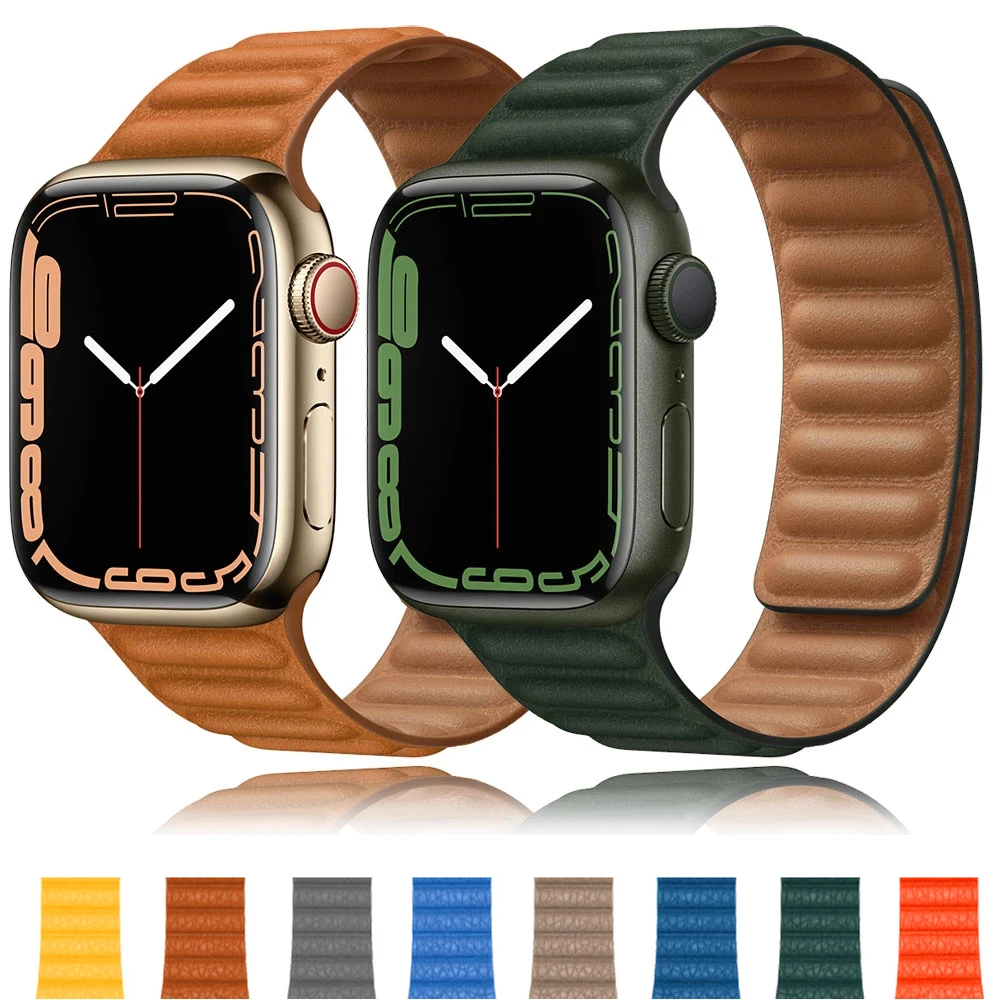 Ремешок кожаный для Apple watch band 44 мм 40 45 41 38 42 магнитный браслет iWatch Series 3 5 4 SE 6 7 |