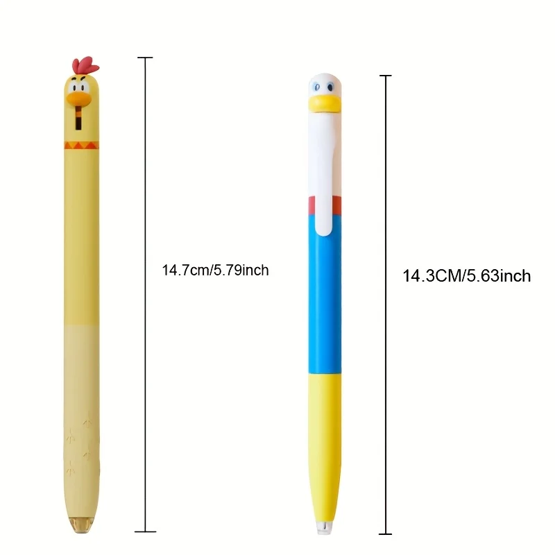 8pcs Creative Chicken and Duck Shaped Gel Pens 0.5Mm Writing Pens Chick Push Pen Duck Rotating PenStress Relief Office Black Pen