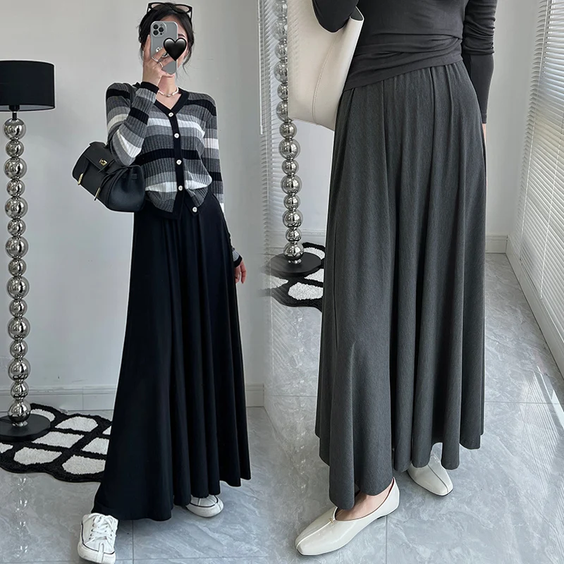 Pregnant Women's Unrestrained Belly Drooping Thickened Modal Skirt Spring New Large Hem Skirt Loose A Line Youth Maternity
