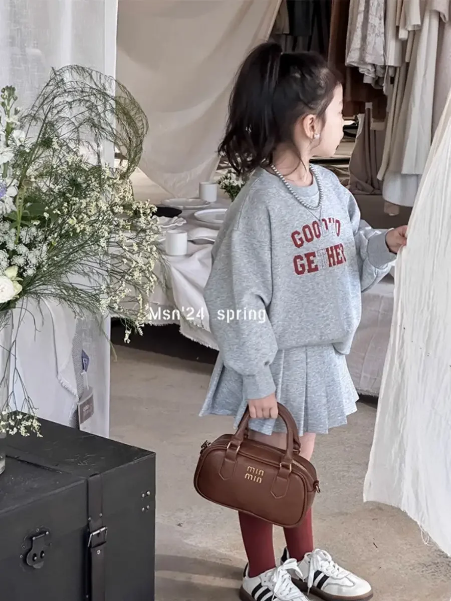 Two-piece spring and autumn hoodie set for girls Letter print hoodie + hoodie pleated skirt girl clothes kids clothes S43e6f67437b247458663f3daedd4a86fO