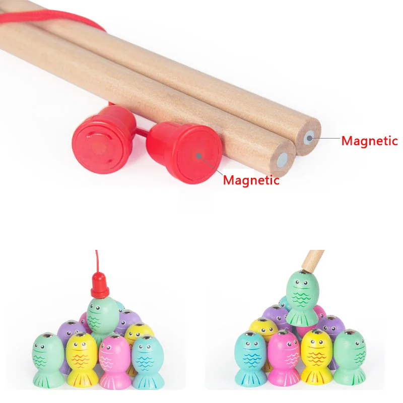Wooden Fishing Game for Kids Montessori Educational Toy Set Magnetic Fishing Game Fine Motor Skill Training Early Learning Toys 5