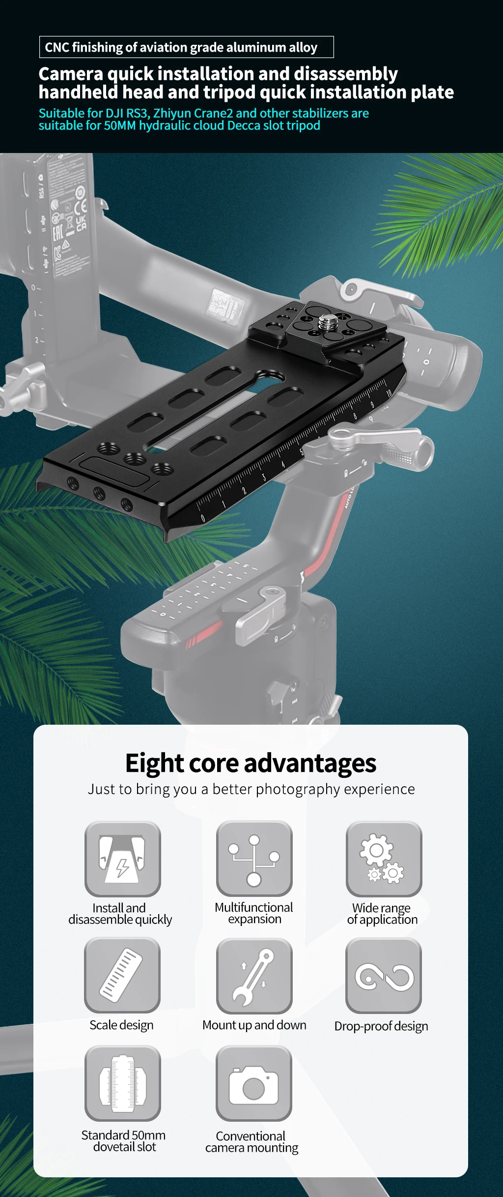 Manfrotto Gimbal Schnellwechselplatte V-Mount Arca Klemme für Zhiyun Crane für Ronin RS3 Pro MINI RS4 4 Pro Handstabilisator – Detail 1