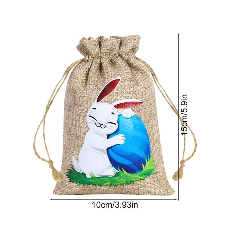 Easter Rabbit Linen Jute Bag 12 Pieces Goody Bag With Drawstring Bunny Burlap Bag Burlap Sack Linen Egg Candy Bag For Party