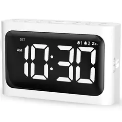 Sleek LED Bedside Alarm Clock with Dual Alarms (WHITE)