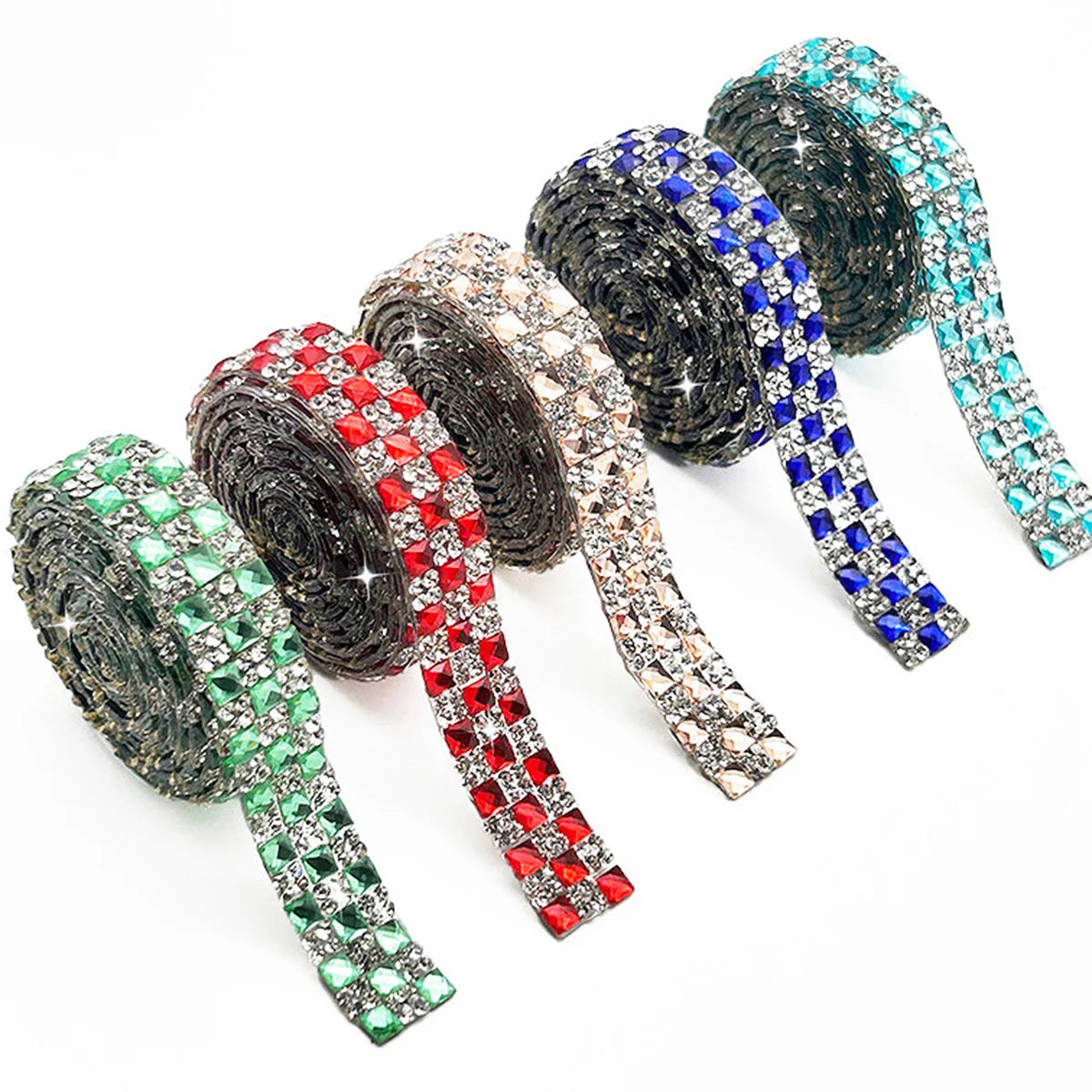12mm Breite 3 Yards 4mm Quadratisches Strass-Klebeband Selbstklebende Kristallsteine Strass für Kleidungsdekoration Basteln