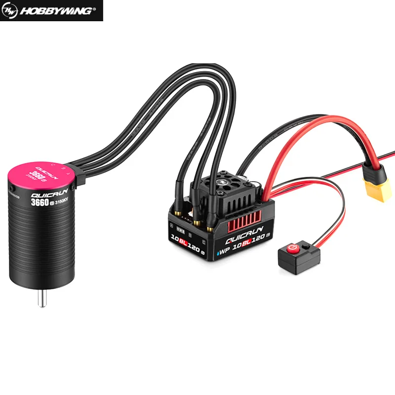 HobbyWing QuicRun WP 10BL120 G2 120 A wasserdichter sensorloser bürstenloser ESC-Geschwindigkeitsregler 3652 3660 G2-Motor für 1/10 RC-Autos