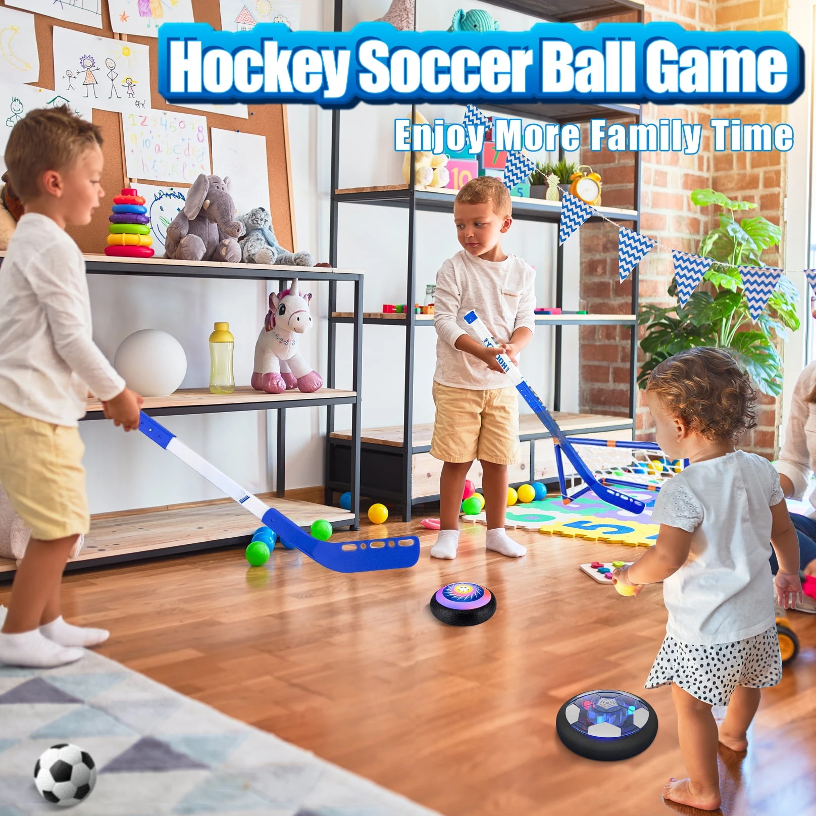 3-in-1 LED Soccer Hockey Bowling Set Indoor/Outdoor Toys Gifts for Kids Boys Girls 3-12 Year Old