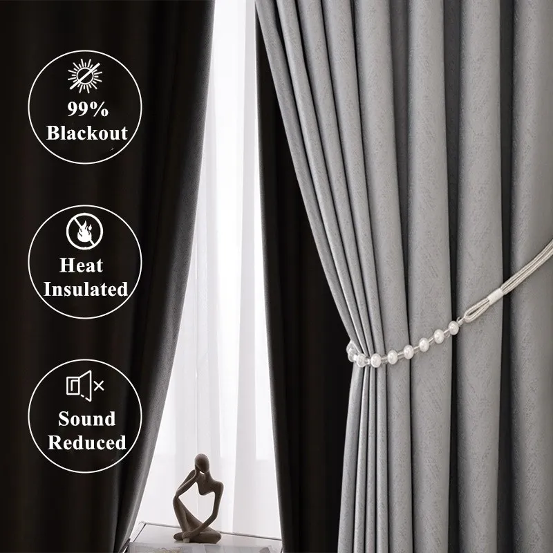99BlackoutCurtainLivingRoomModernEuropeanStyleSolidColorShort