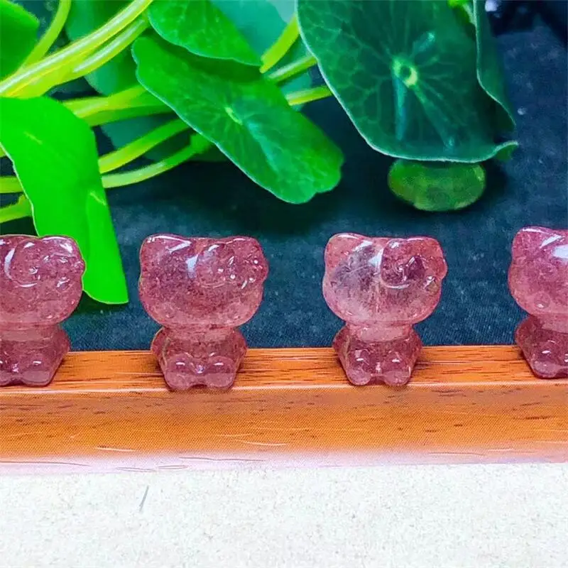 

5PCS Natural Strawberry Quartz Cartoon KT Pendant Crystal Polishing DIY Exquisite Girl Jewelry Healing Stone Gift 16MM