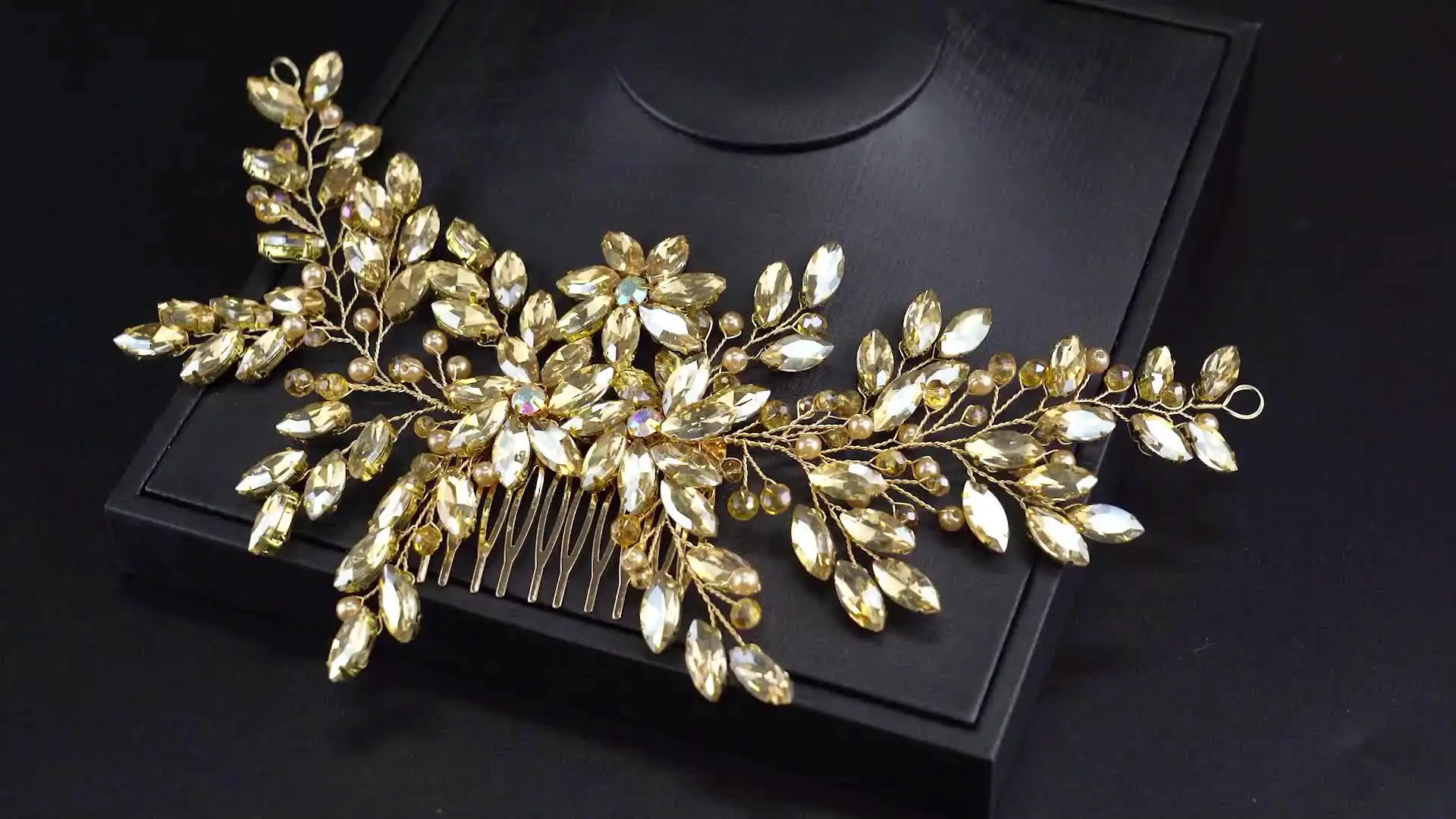 Large Rhinestone Wedding Hair Comb Bridal Side Accessory Champagne Ivory and Co Gold Crystal Encrusted Sparkling Hair Comb main image 4