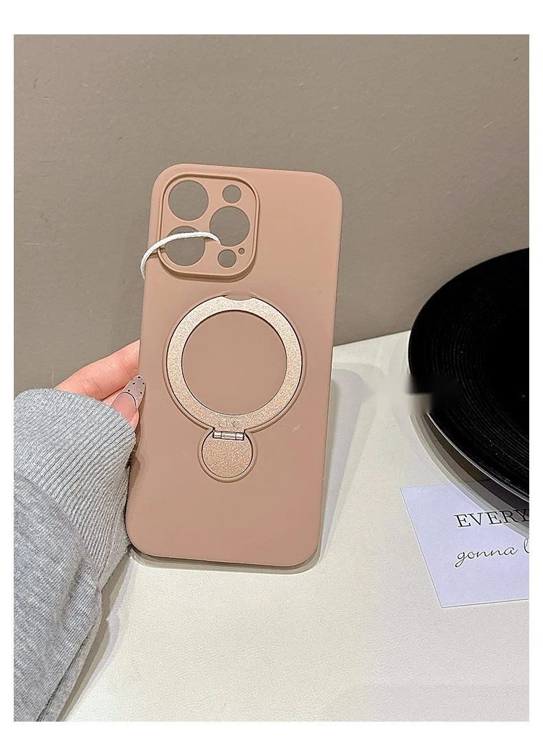 Premium solid color magnetic rotating folding stand suitable for 16 Promax phone case iPhone liquid silicone 15_voghion.com