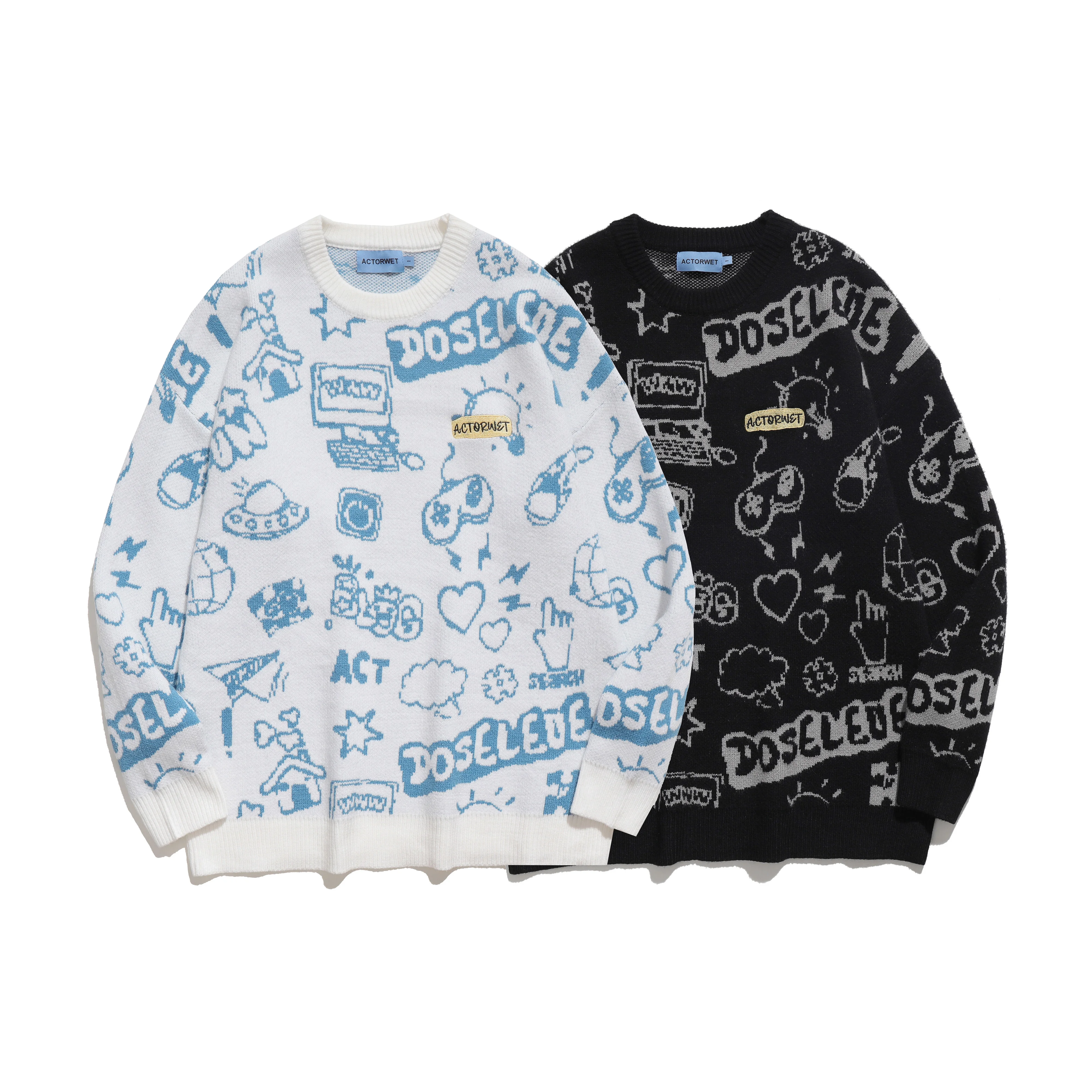 

Hong Kong style tide brand high-quality crewneck outside wear sweaters for men and women
