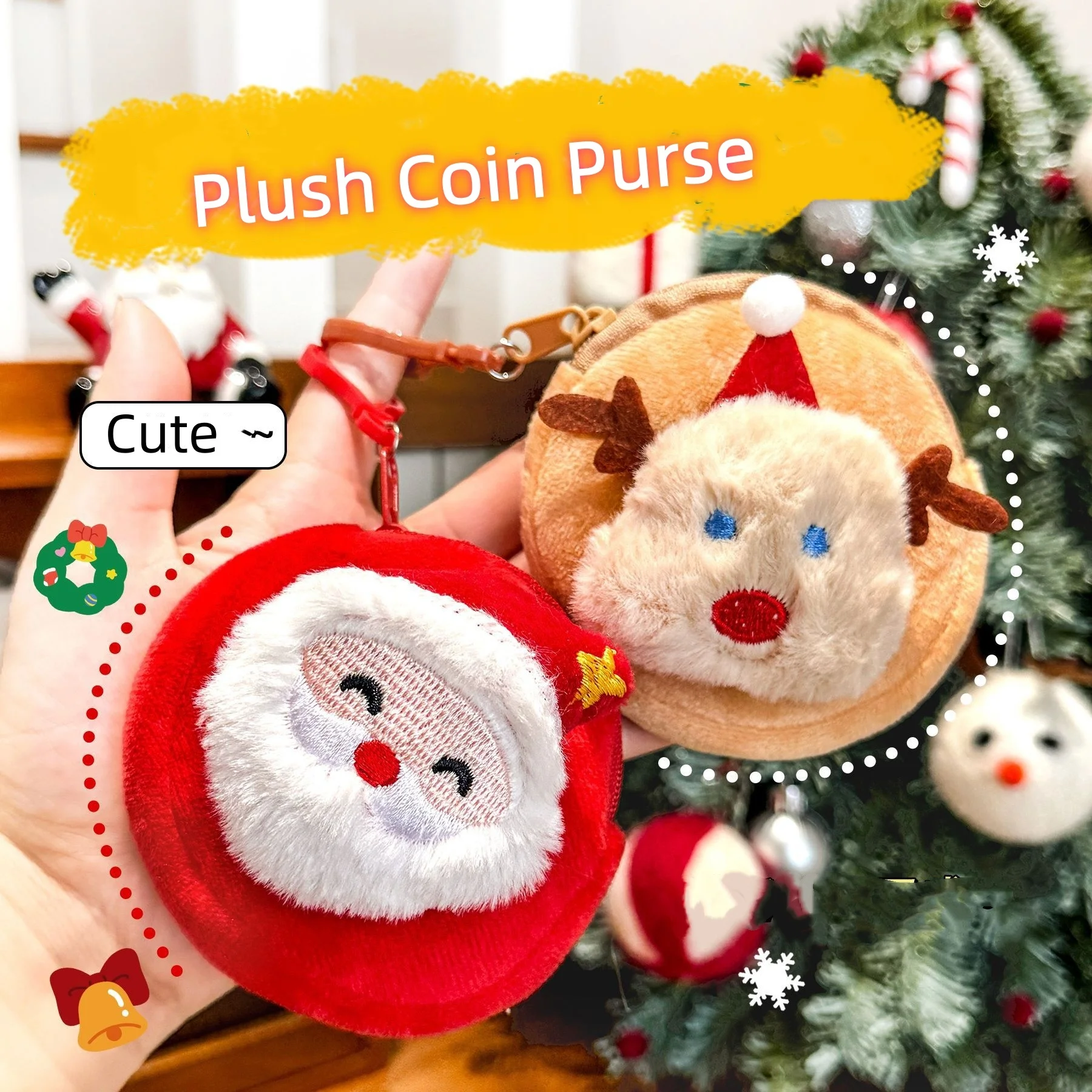 Christmas Doll Plush Coin Purse Cartoon Santa Claus Wallet Keychain Bag Pendant Kids Portable Mini Storage Bag Christmas Gift