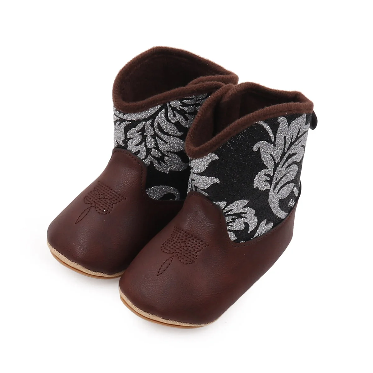 Boys Baby Girls Baby Winter Boots Soft Bottom Non-slip Baby Foreign-style Western Cowboy Leather Boots Baby Shoes