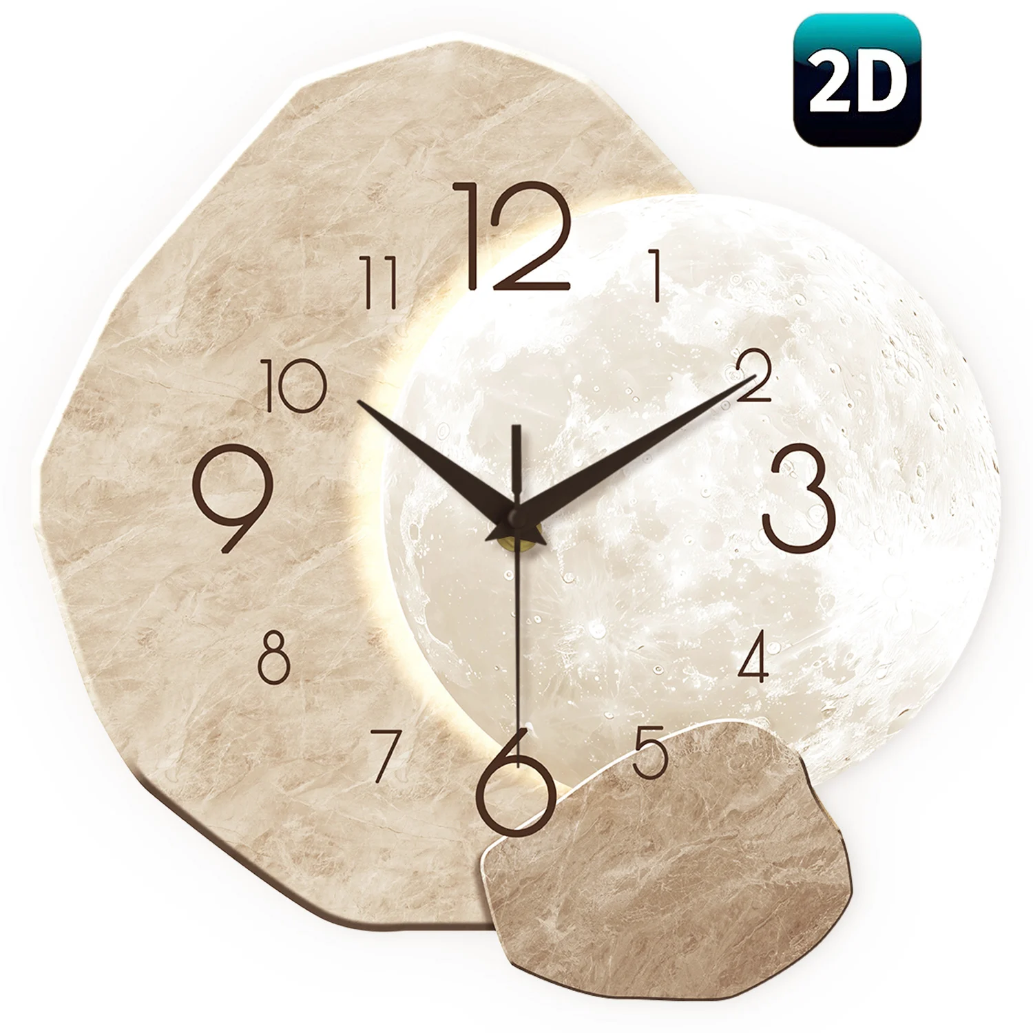 Modern Simple Silent Wall Clock, Moon Design - Quartz Movement, Wooden Material, for Bedroom, Living Room or Office Decoration - Image 3