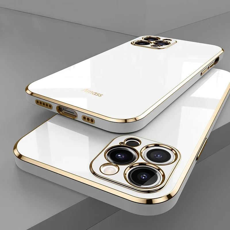 thumbnail image 1 of Luxury Square Silicone Plating Phone Case For IPhone 14 11 12 13 15 Pro Max Mini Plus XR X XS Max Solid Color Soft Cover Coque, 1 of 5
