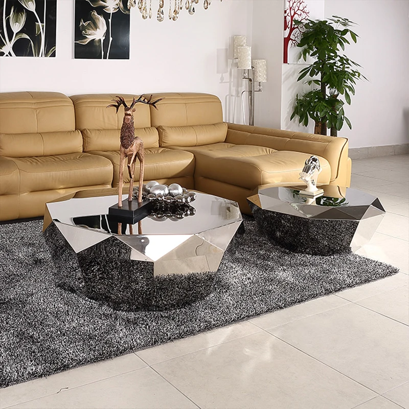 Modern Living Room Furniture Luxury Gold/silver Stainless Steel Coffee Table Mirrored Creative Diamond Shape Coffee Table Design