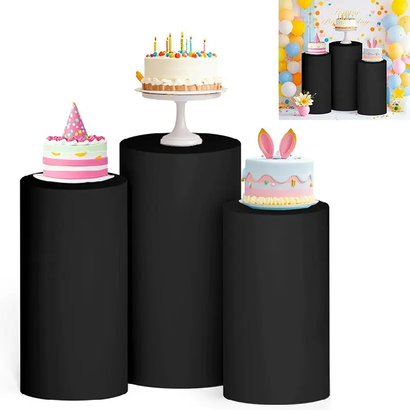 FOTSHARER Red Spandex Cylinder Covers Set Of 3 - Pedestal Stand Covers For Wedding, Baby Shower Decor