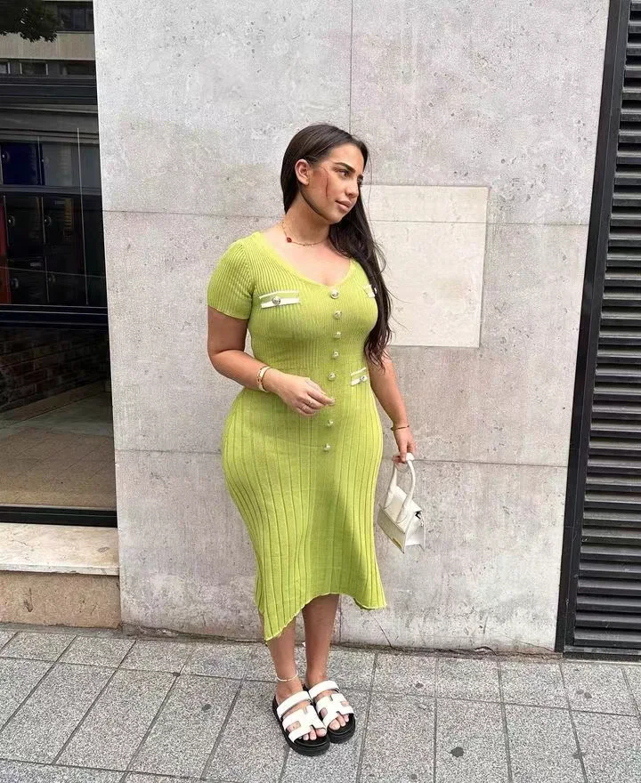 V-neck Long Knitted Sweater Dress for Women