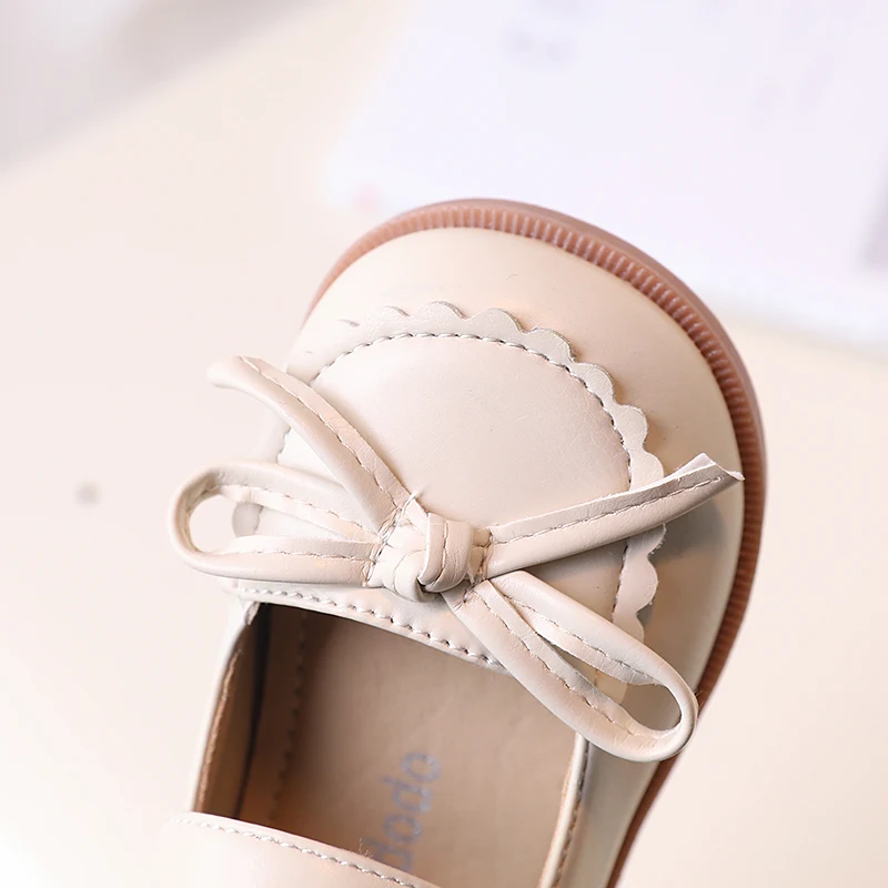 Toddler Kids Mary Janes Spring Pure Color Children Leather Shoe Round Toe Boeknot Ruffles 21-30 Chic Girl's Shoe leather shoes mary jane shoes girls shoes