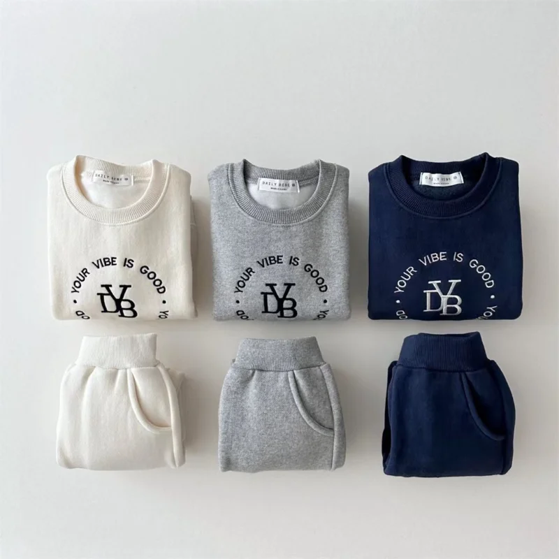 

Autumn Children Sets Casual Loose Sports Sweatshirts Letter O-Neck Tops+ Pocket Cotton Sweatpants Outfits Unisex Kids Clothes