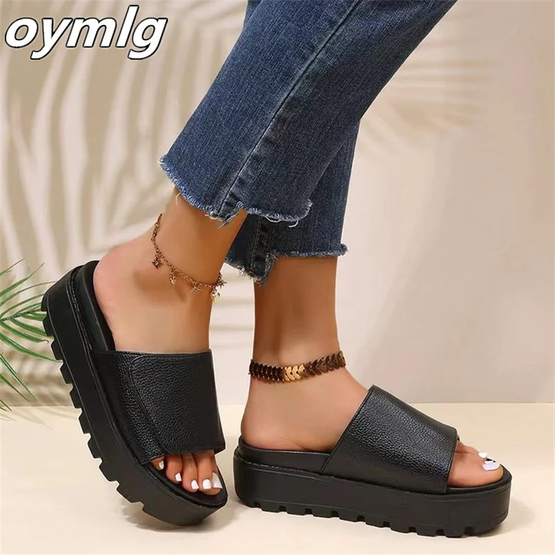 

2022 new summer high-heeled sandals women wear micro-slim thick-bottomed muffin slippers one-word casual simple slippers