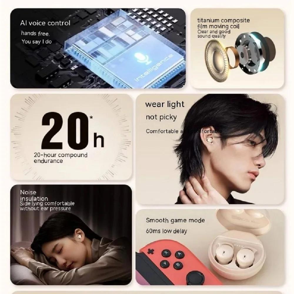 Waterproof New Sleep Wireless Earbuds Bluetooth In Ear Headphones TWS Mini Invisible Earphones HIFI Stereo Sports Headset Game 3