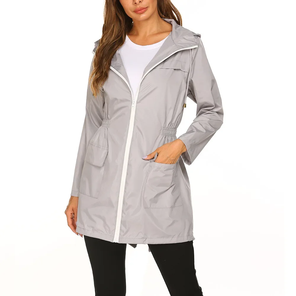 Women's Lightweight Jacket 2023 Windproof Waterproof Raincoat Female Hooded Outdoor Hiking Long Rain Tops Rainwear