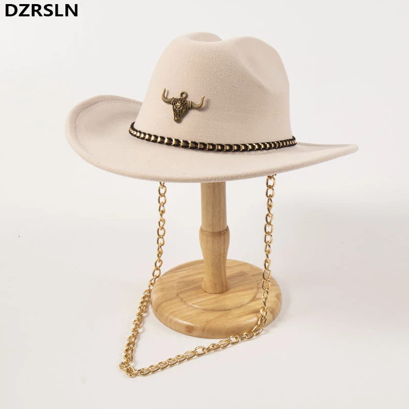 

Winter New Casual Western Oxhead Cowboy Hat For Women Luxury Desige Vintage Fashion Outdoor Wide Brim Panama Style Men Felt Cap