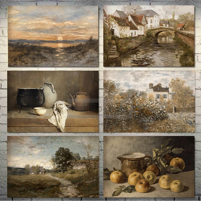 Vintage Summer Country Cottage Landscape French Field Poster E Stampe Canvas Painting Wall Art Pictures Home Room Decor