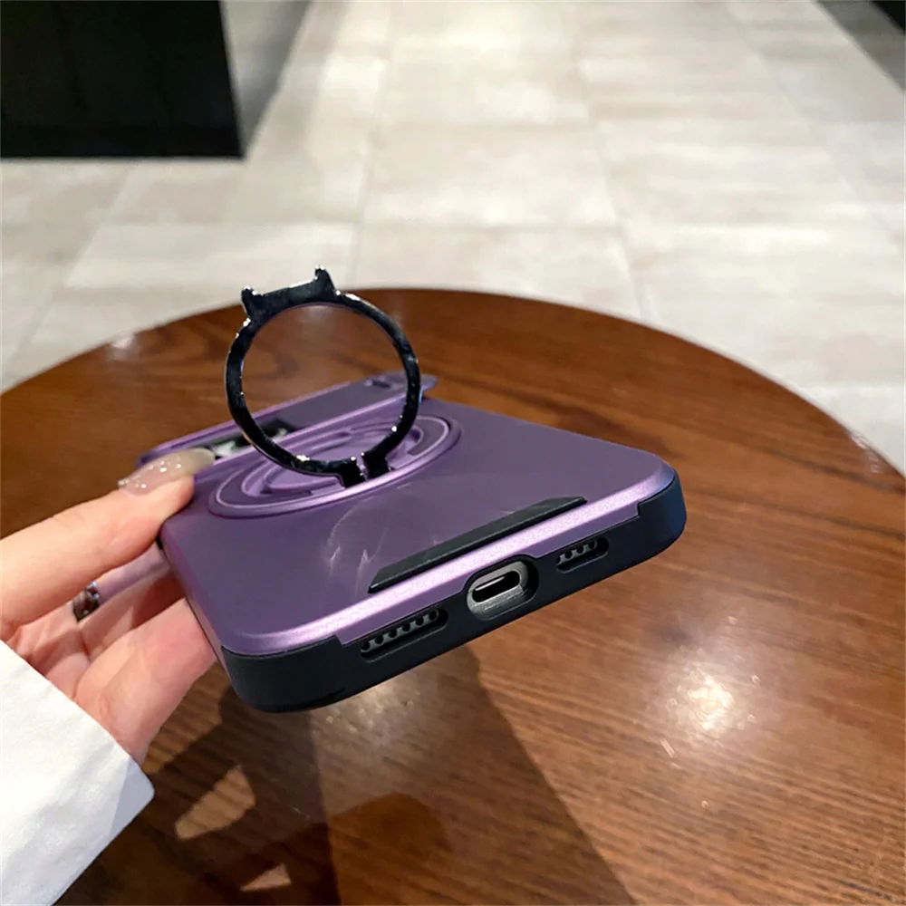 Bīdāmās kameras objektīva aizsardzība Rotējošs magnētisks statīva tālruņa korpuss iPhone 15 16 Pro Max 14 13 12 11 Bruņu triecienizturīgs vāciņš_voghion.com