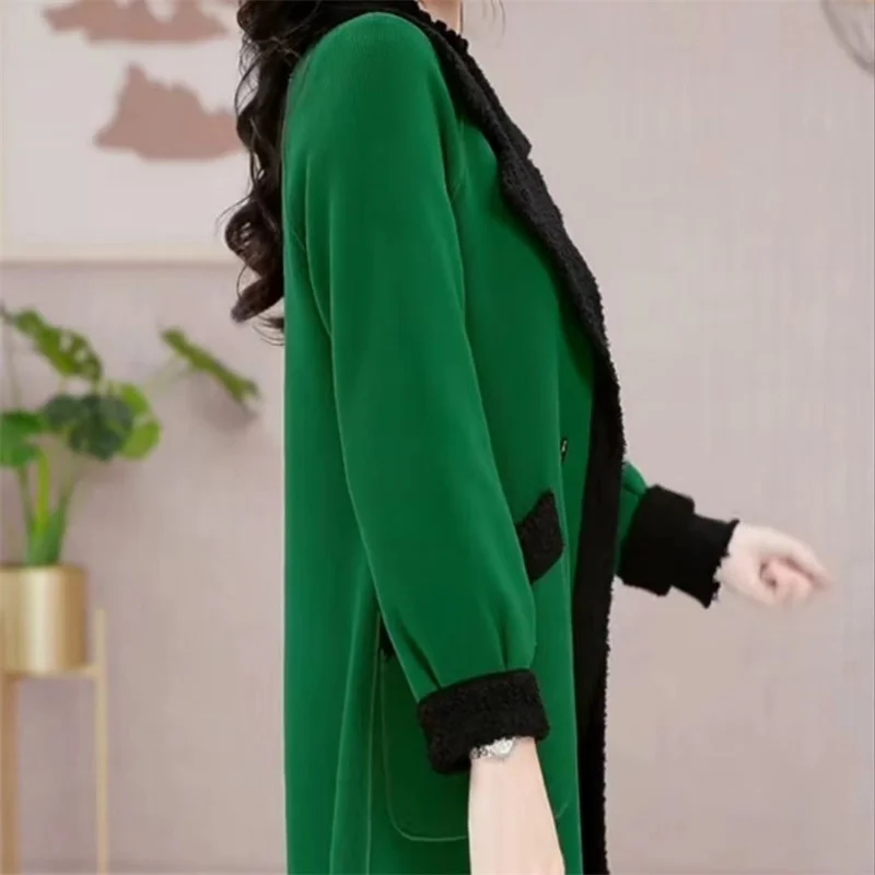 Two Side Wear Velvet Thicke Blend Woolen Coat Women's Long Lamb Wool Coat 2024 Winter New Mid Aged Mom Warm Over Knee Plaid Coat