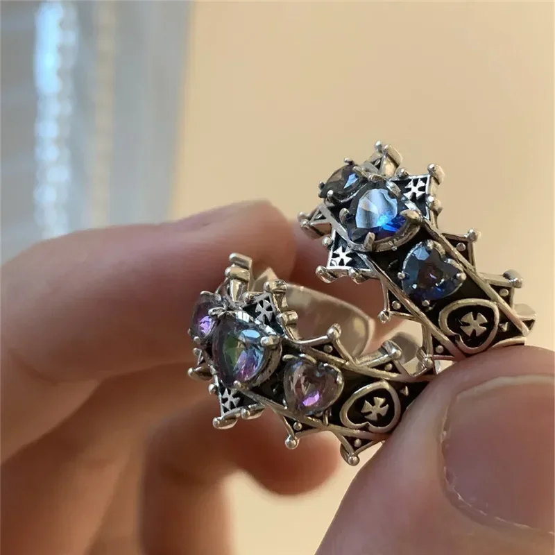 Wedding Rings Finger Rings Engagement Rings Fashion Ring Cross Rings Punk Rings Punk Anillos Mujer Vintage Gothic Love Heart Cross Rings For Women Girls Bridal Wedding