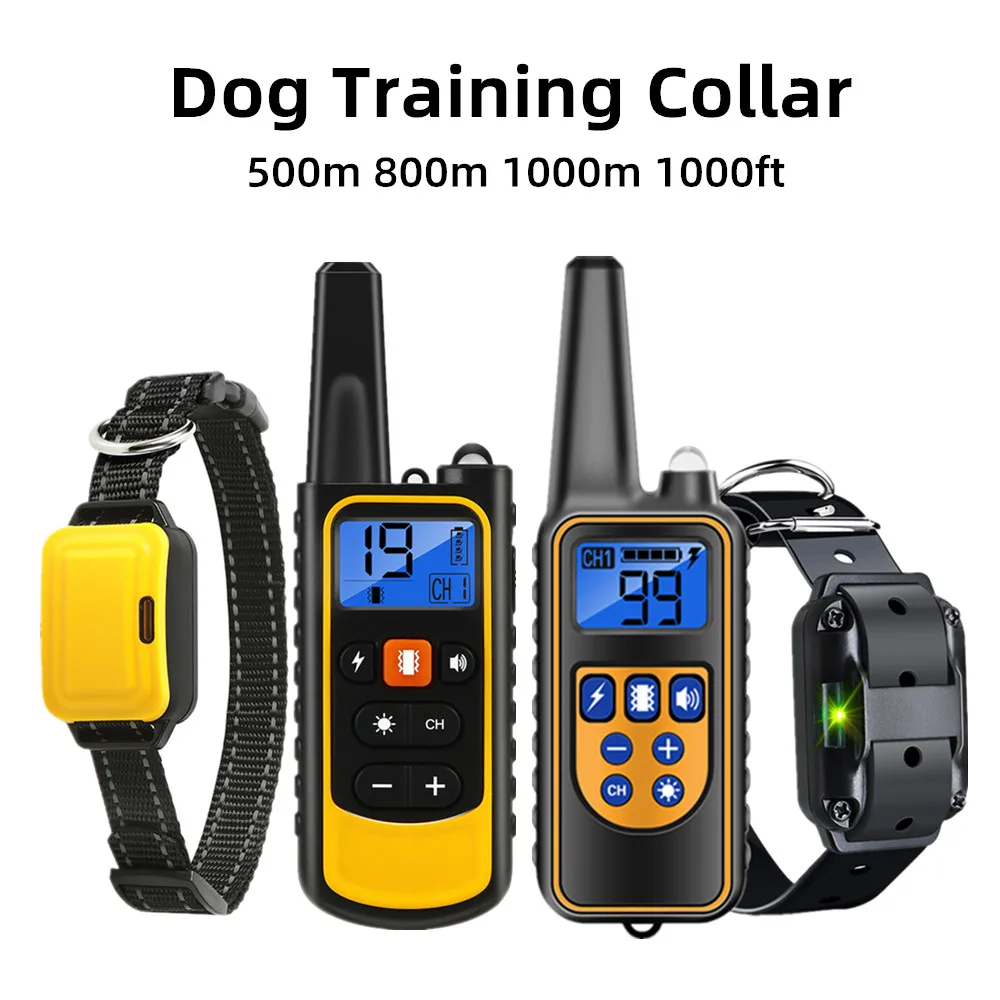 

1000m 800m Electric Dog Training Collar Pet Remote Control Vibration Sound Shock Anti Bark Stop Dogs Supplies Waterproof EU Plug