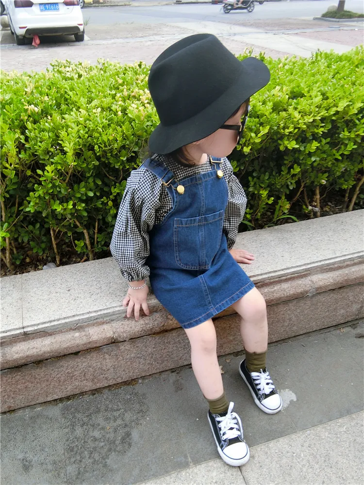 Girls Dress New Girls' Denim Strap Baby Dress Cotton Toddler Girls Spring Summer Autumn Sleeveless Pocket Front Short Dress 2-10Y