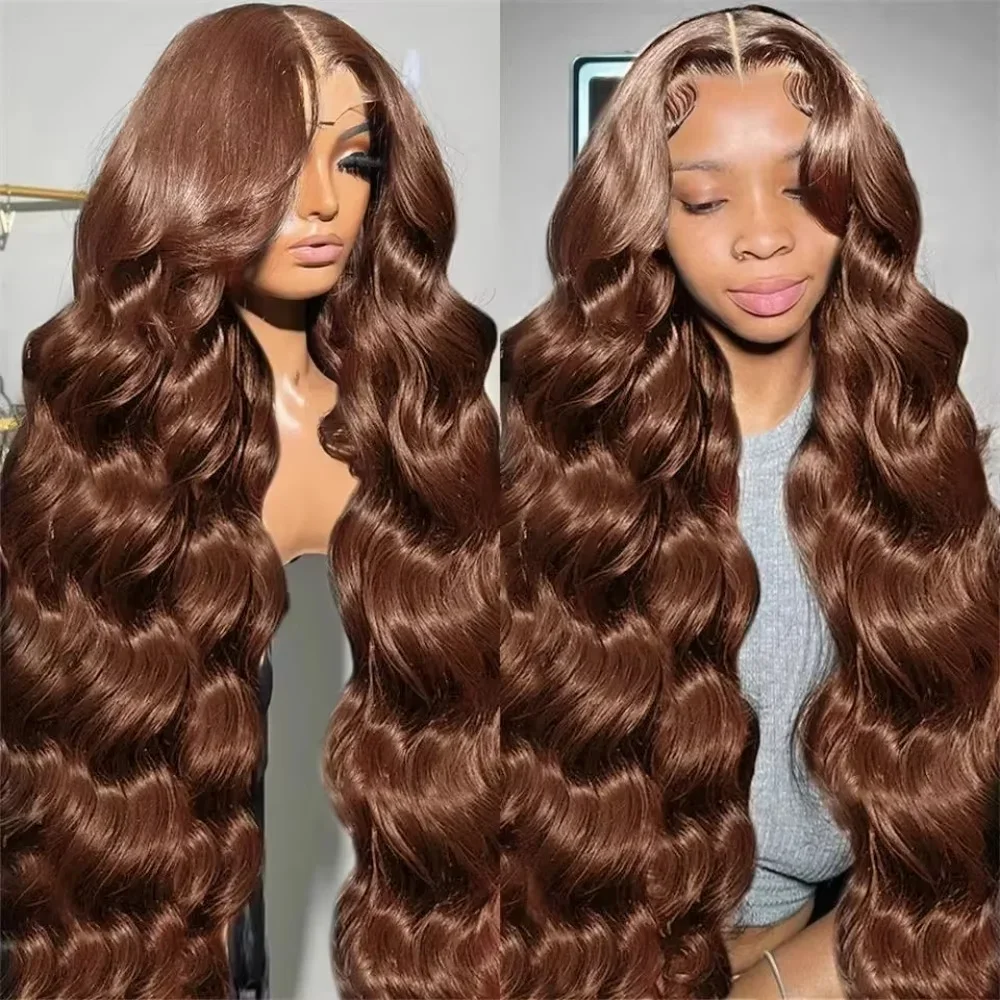 220% Density 36 Inches Chocolate Brown Body Wave 13x6 Lace Front Human Hair Wigs 13x4 Lace Frontal Wig Brazilian Remy Hair Wig 1
