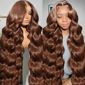 220% Density 36 Inches Chocolate Brown Body Wave 13x6 Lace Front Human Hair Wigs 13x4 Lace Frontal Wig Brazilian Remy Hair Wig 1