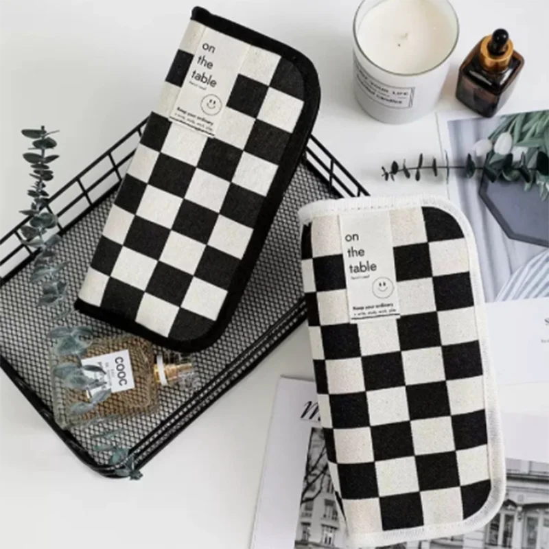 Pencil Case Storage Pencil Bag Student Canvas Stationery Box Large Capacity Black and White Checkerboard Grid pencil cases,stationery box