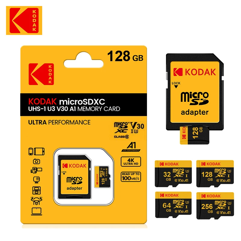 KODAK MicroSD Memory Card 128GB 256GB UP TO 100MB/s Class10 U3 32GB