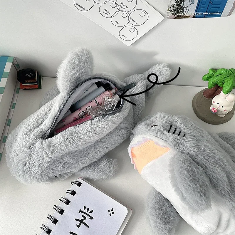 Cute Plush Shark Pencil Case Student Stationery School Supplies Kawaii Doll Back To School Storage Bag Pen Bag Stationery 1PC pencil cases